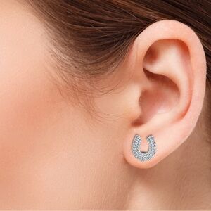 Cz Horseshoe .925 Sterling Silver Stud Earrings